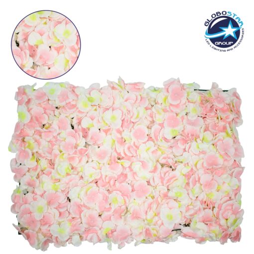 GloboStar® 78323 Συνθετικό Πάνελ Φυλλωσιάς – Κάθετος Κήπος Άγρια Ορτανσία Ροζ/Λευκό/Κίτρινο Μ60 x Υ40 x Π5cm