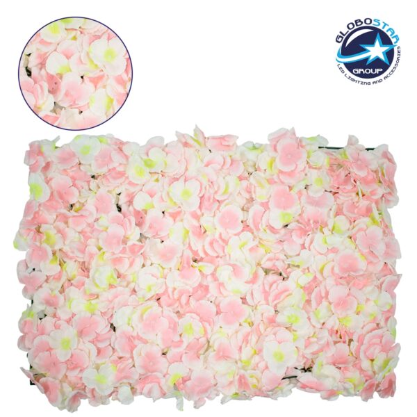 GloboStar® 78323 Συνθετικό Πάνελ Φυλλωσιάς – Κάθετος Κήπος Άγρια Ορτανσία Ροζ/Λευκό/Κίτρινο Μ60 x Υ40 x Π5cm