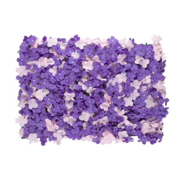 GloboStar® 78329 Artificial – Συνθετικό Τεχνητό Διακοσμητικό Πάνελ Λουλουδιών – Κάθετος Κήπος Ορτανσία – Ροζ – Μωβ Μ60 x Υ40 x Π5cm
