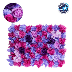 GloboStar® 78332 Artificial – Συνθετικό Τεχνητό Διακοσμητικό Πάνελ Λουλουδιών – Κάθετος Κήπος Τριαντάφυλλο – Ορτανσία – Βιολέτα – Φουξια – Μωβ – Γαλάζιο Μ60 x Υ40 x Π7cm