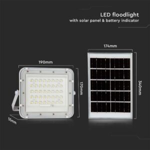 LED Ηλιακός Προβολέας 10W με Τηλεχειριστήριο V-TAC Λευκός IP65 800lm Ψυχρό Λευκό 6400K – 7841