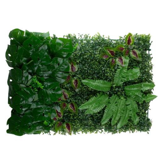 GloboStar® 78428 Artificial – Συνθετικό Τεχνητό Διακοσμητικό Πάνελ Φυλλωσιάς – Κάθετος Κήπος Πυξάρι – Φτέρη – Μονστέρα – Αμάραντος – Πράσινο Μ60 x Υ40 x Π8cm