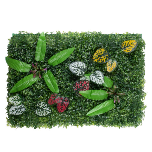 GloboStar® 78429 Artificial – Συνθετικό Τεχνητό Διακοσμητικό Πάνελ Φυλλωσιάς – Κάθετος Κήπος Πυξάρι – Φτέρη – Πόλκα – Λευκό – Κίτρινο – Κόκκινο Μ60 x Υ40 x Π7cm