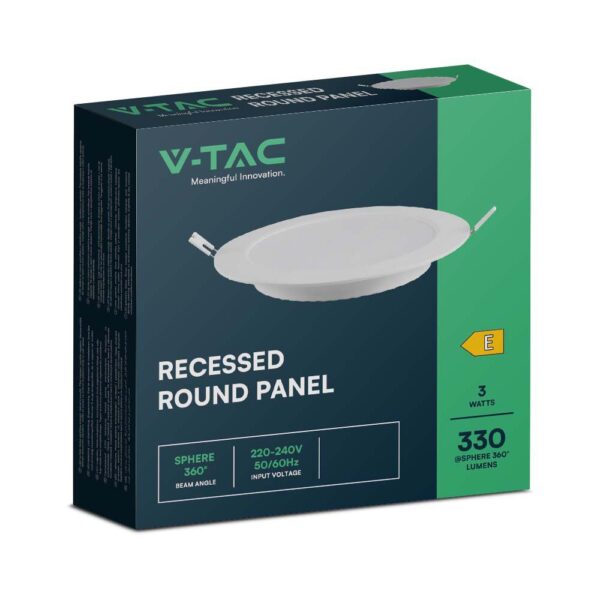 LED Panel Χωνευτό Στρογγυλό 3W Φ90 V-TAC 330lm Θερμό Λευκό 3000K – 7855