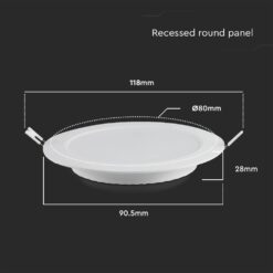 LED Panel Χωνευτό Στρογγυλό 3W Φ90 V-TAC 330lm Θερμό Λευκό 3000K – 7855