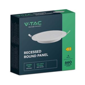 LED Panel Χωνευτό Στρογγυλό 6W Φ120 V-TAC 660lm Θερμό Λευκό 3000K – 7858