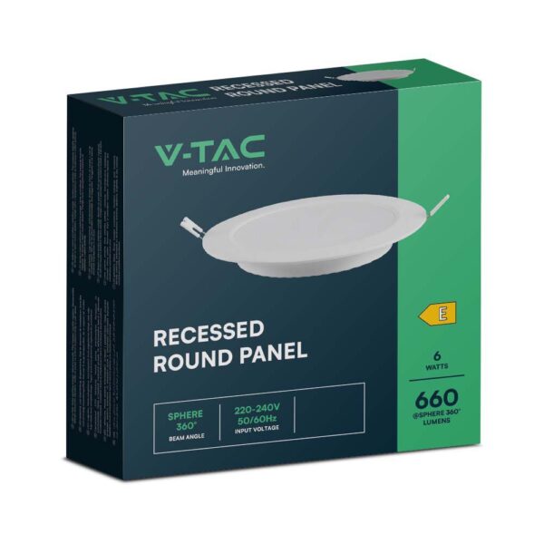 LED Panel Χωνευτό Στρογγυλό 6W Φ120 V-TAC 660lm Θερμό Λευκό 3000K – 7858