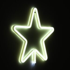 GloboStar® 78584 Φωτιστικό Ταμπέλα Φωτεινή Επιγραφή NEON LED Σήμανσης STAR 5W με Καλώδιο Τροφοδοσίας USB – Μπαταρίας 3xAAA (Δεν Περιλαμβάνονται) – Ψυχρό Λευκό 6000K