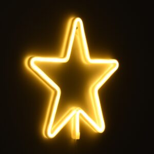 GloboStar® 78585 Φωτιστικό Ταμπέλα Φωτεινή Επιγραφή NEON LED Σήμανσης STAR 5W με Καλώδιο Τροφοδοσίας USB – Μπαταρίας 3xAAA (Δεν Περιλαμβάνονται) – Θερμό Λευκό 2700K