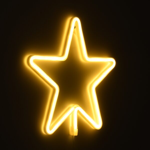GloboStar® 78585 Φωτιστικό Ταμπέλα Φωτεινή Επιγραφή NEON LED Σήμανσης STAR 5W με Καλώδιο Τροφοδοσίας USB – Μπαταρίας 3xAAA (Δεν Περιλαμβάνονται) – Θερμό Λευκό 2700K