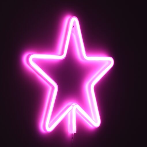 GloboStar® 78586 Φωτιστικό Ταμπέλα Φωτεινή Επιγραφή NEON LED Σήμανσης STAR 5W με Καλώδιο Τροφοδοσίας USB – Μπαταρίας 3xAAA (Δεν Περιλαμβάνονται) – Ροζ