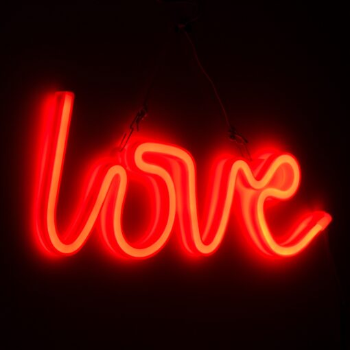 GloboStar® 78587 Φωτιστικό Ταμπέλα Φωτεινή Επιγραφή NEON LED Σήμανσης LOVE 5W με Καλώδιο Τροφοδοσίας USB – Μπαταρίας 3xAAA (Δεν Περιλαμβάνονται) – Κόκκινο