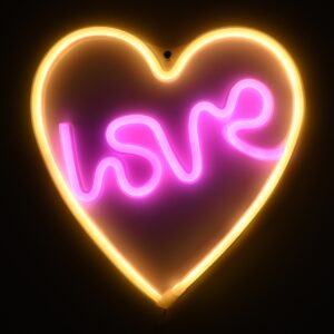 GloboStar® 78591 Φωτιστικό Ταμπέλα Φωτεινή Επιγραφή NEON LED Σήμανσης LOVE & HEART 5W με Καλώδιο Τροφοδοσίας USB – Μπαταρίας 3xAAA (Δεν Περιλαμβάνονται) – Ροζ & Θερμό Λευκό 2700K