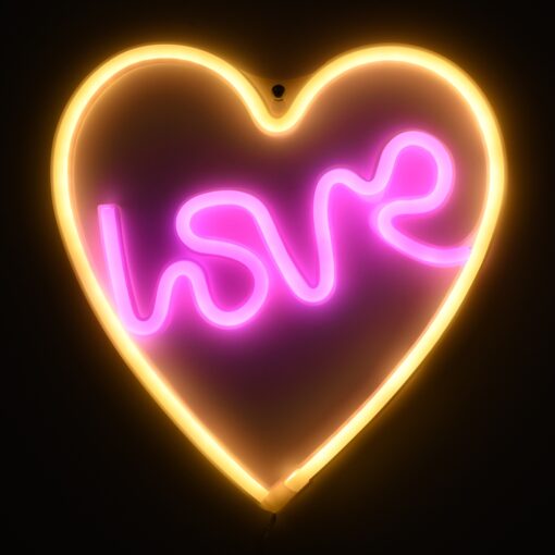 GloboStar® 78591 Φωτιστικό Ταμπέλα Φωτεινή Επιγραφή NEON LED Σήμανσης LOVE & HEART 5W με Καλώδιο Τροφοδοσίας USB – Μπαταρίας 3xAAA (Δεν Περιλαμβάνονται) – Ροζ & Θερμό Λευκό 2700K
