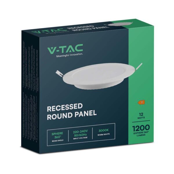 LED Panel Χωνευτό Στρογγυλό 12W Φ170 V-TAC 1200lm Θερμό Λευκό 3000K – 7861