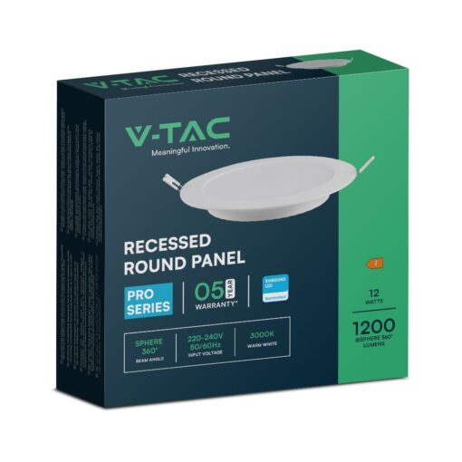12W LED SAMSUNG Chip Panel Στρογγυλό Φ170 Χωνευτό 1200lm Φυσικό 4000K VTAC – 78621
