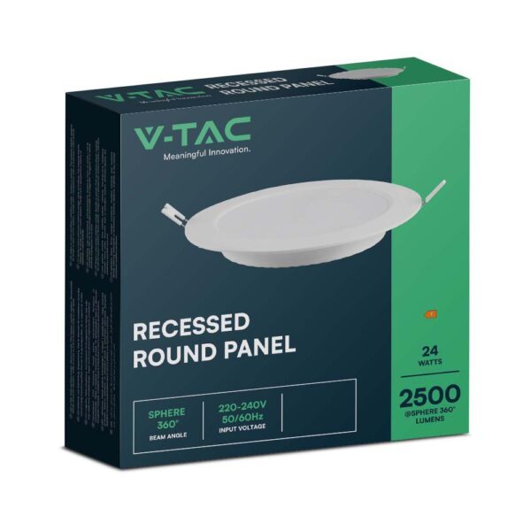 LED Panel Χωνευτό Στρογγυλό 24W Φ300 V-TAC 2500lm Θερμό Λευκό 3000K – 7867