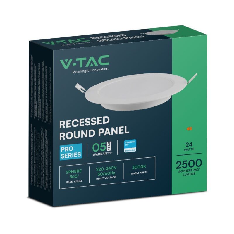 24W LED SAMSUNG Chip Panel Στρογγυλό Φ290 Χωνευτό 2640lm 6500K VTAC – 78691