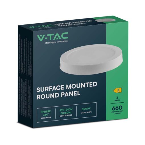 LED Panel Επιφανειακό Στρογγυλό 6W Φ120 V-TAC 660lm Θερμό Λευκό 3000K – 7870