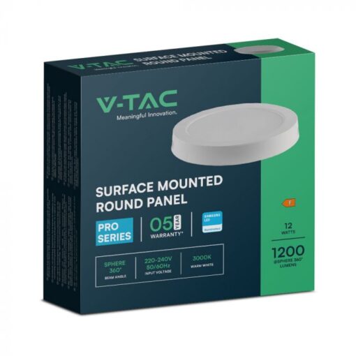 12W LED SAMSUNG Chip Panel Στρογγυλό Φ170 Επιφανειακό 1200lm Θερμό 3000K VTAC – 78731