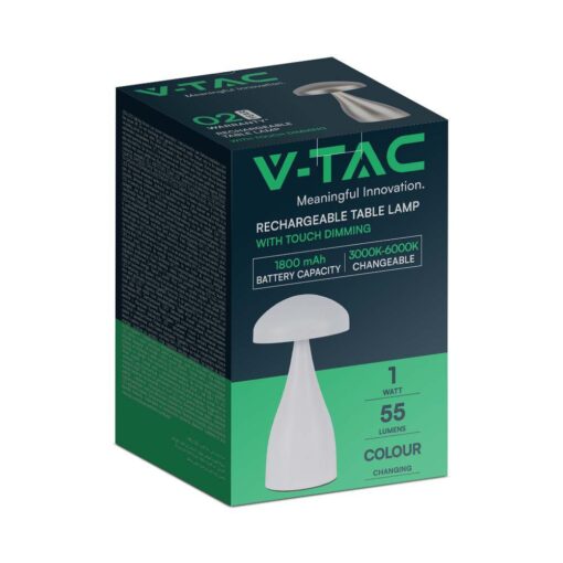 LED Επαναφορτιζόμενο Πορτατίφ V-TAC Λευκό Σώμα Dimmable CCT – 7896