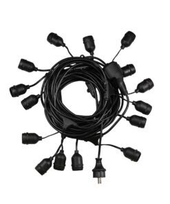 GloboStar® 78982 Καλωδιογιρλάντα PVC 5 Μέτρων με 15 Ντουί E27 με Πρίζα Schuko Επεκτεινόμενη Αδιάβροχη IP65