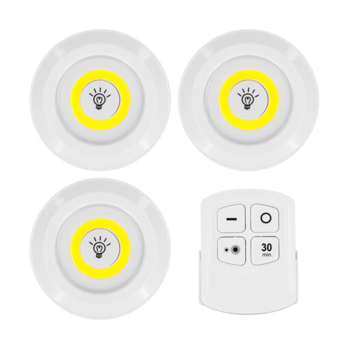 GloboStar® 79044 Φωτιστικά Νυκτός Μπαταρίας LED COB 6W 600lm με Timer & Ασύρματο Χειριστήριο RF – ΣΕΤ 3 Τεμαχίων Ψυχρό Λευκό 6000K