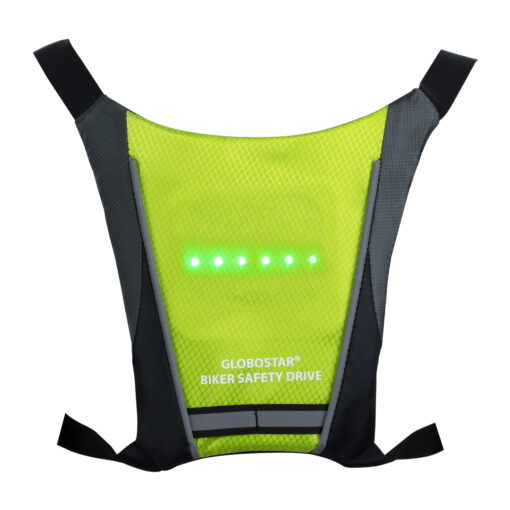 GloboStar® 79069 Γιλέκο Ασφαλείας Φωσφοριζέ Αντανακλαστικό για Ποδηλάτες & Runners με Φωτεινή Σήμανση LED – Ενσωματωμένη Μπαταρία 650mAh DC 5V Επαναφορτιζόμενο με Καλώδιο Τροφοδοσίας USB & Ασύρματο Χειριστήριο – Λαχανί Φωσφοριζέ & Μαύρο Αδιάβροχο IP65