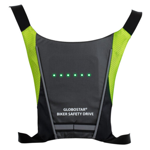 GloboStar® 79070 Γιλέκο Ασφαλείας Φωσφοριζέ Αντανακλαστικό για Ποδηλάτες & Runners με Φωτεινή Σήμανση LED – Ενσωματωμένη Μπαταρία 650mAh DC 5V Επαναφορτιζόμενο με Καλώδιο Τροφοδοσίας USB & Ασύρματο Χειριστήριο –  Μαύρο & Λαχανί Φωσφοριζέ Αδιάβροχο IP65