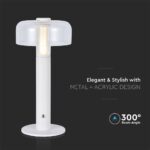 LED Επαναφορτιζόμενο Πορτατίφ V-TAC Dimmable με Λευκό Σώμα Θερμό Λευκό 3000K – 7941