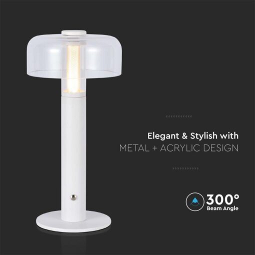 LED Επαναφορτιζόμενο Πορτατίφ V-TAC Dimmable με Λευκό Σώμα Θερμό Λευκό 3000K – 7941
