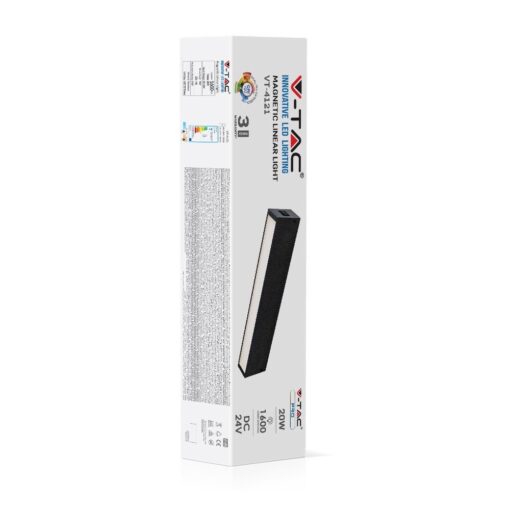 LED Μαγνητικό Φωτιστικό Ράγας 20W V-TAC Μαύρο CRI 90 24V 100° Φυσικό 4000K – 7955