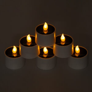 GloboStar® CANDLE 79546 ΣΕΤ 6 x Αυτόνομα Ηλιακά Διακοσμητικά Realistic Κεράκια με LED Εφέ Κινούμενης Φλόγας – 400mAh Μπαταρία – Φωτοβολταϊκό Πάνελ – Θερμό Λευκό 2700K Μπεζ D5.3 x H6cm