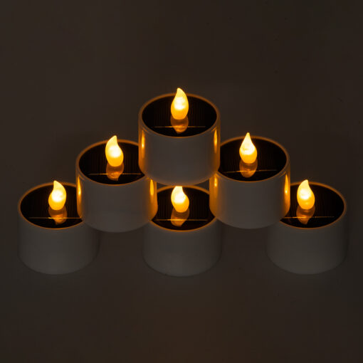 GloboStar® CANDLE 79546 ΣΕΤ 6 x Αυτόνομα Ηλιακά Διακοσμητικά Realistic Κεράκια με LED Εφέ Κινούμενης Φλόγας – 400mAh Μπαταρία – Φωτοβολταϊκό Πάνελ – Θερμό Λευκό 2700K Μπεζ D5.3 x H6cm