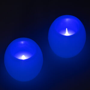 GloboStar® CANDLE 79548 ΣΕΤ 2 x Διακοσμητικά Realistic Κεράκια με LED Εφέ Κινούμενης Φλόγας – Μπαταρίας 12 x CR2032 Μπλε Μπεζ D6 x H5cm