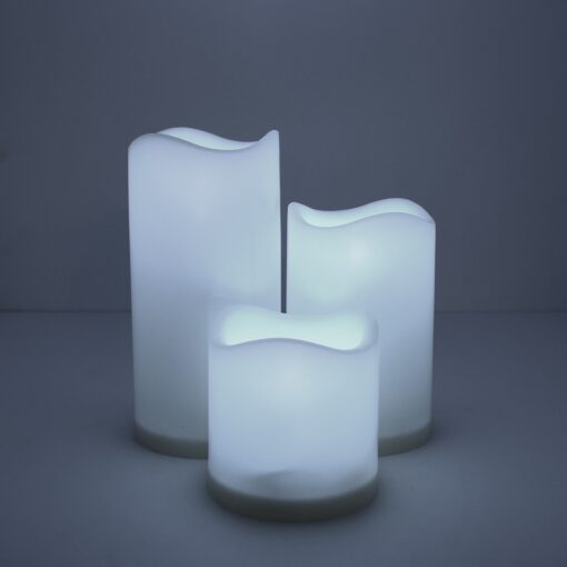 GloboStar® 79551 ΣΕΤ 3 Διακοσμητικών Realistic Κεριών με LED Εφέ Κινούμενης Φλόγας – Μπαταρίας & Ασύρματο Χειριστήριο IR Ψυχρό Λευκό 6000K Dimmable