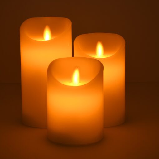 GloboStar® 79555 ΣΕΤ 3 Διακοσμητικών Realistic Κεριών Παραφίνης με LED Εφέ Κινούμενης Φλόγας – Μπαταρίας & Ασύρματο Χειριστήριο IR Θερμό Λευκό 3000K Dimmable