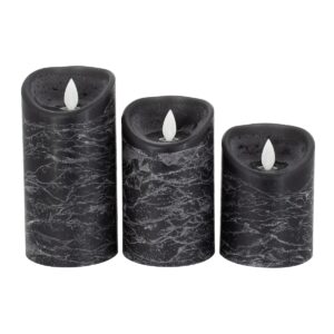 GloboStar® 79557 ΣΕΤ 3 Διακοσμητικών Realistic Κεριών Παραφίνης με LED Εφέ Κινούμενης Φλόγας – Μπαταρίας & Ασύρματο Χειριστήριο IR Μαύρα με Ασημένιες Ρίγες Θερμό Λευκό 3000K Dimmable