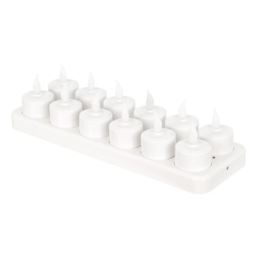 GloboStar® 79565 ΣΕΤ 12 Διακοσμητικών Realistic Κεριών με LED Εφέ Κινούμενης Φλόγας – με Ενσωματωμένη Μπαταρία – Επαναφορτιζόμενα & Βάση Φόρτισης Θερμό Λευκό 2700K