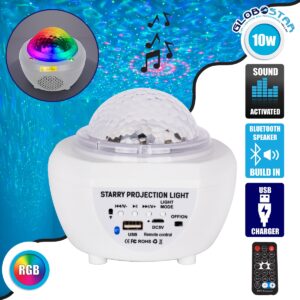 GloboStar® 79604 Λευκό Επιτραπέζιο Διακοσμητικό Φωτιστικό Ειδικών Εφε NIGHT SKY GALAXY 3D LED 10W DC 5V 2200mAh Επαναφορτιζόμενο με Bluetooth Speaker – Sound Activated – Καλώδιο Τροφοδοσίας USB και Ασύρματο Χειριστήριο RF 2.4Ghz Πολύχρωμo RGB Dimmable
