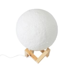 GloboStar® MOON 79607-S Επιτραπέζιο Φωτιστικό LED 3W 150lm 360° DC 5V IP20 RGB Dimmable Λευκό Πλαστικό με Μπεζ Ξύλο – Λειτουργία μόνο σε ρεύμα, χωρίς μπαταρίες – Μ20 x Π20 x Υ23cm – 2 Χρόνια Εγγύηση