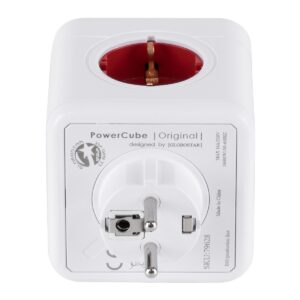 GloboStar® TRAVEL PowerCube PRO Certified 79628 Πολύπριζο 5 Θέσεων με 5 Πρίζες Ασφαλείας Childproof EU Schuko AC 220-240V Μ7.5 x Π11.5 x Υ7.5 – Λευκό με Κόκκινο – Max Load 3680W/16A
