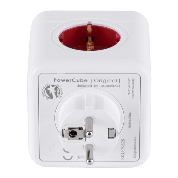 GloboStar® TRAVEL PowerCube PRO Certified 79628 Πολύπριζο 5 Θέσεων με 5 Πρίζες Ασφαλείας Childproof EU Schuko AC 220-240V Μ7.5 x Π11.5 x Υ7.5 – Λευκό με Κόκκινο – Max Load 3680W/16A