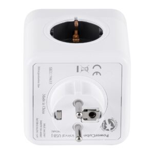 GloboStar® TRAVEL PowerCube PRO Certified 79633 Πολύπριζο 6 Θέσεων με 4 Πρίζες Ασφαλείας Childproof EU Schuko AC 220-240V & 2 Πρίζες USB Max 2.1A/DC 5V Μ7.5 x Π11.5 x Υ7.5 – Λευκό με Γκρι – Max Load 3680W/16A