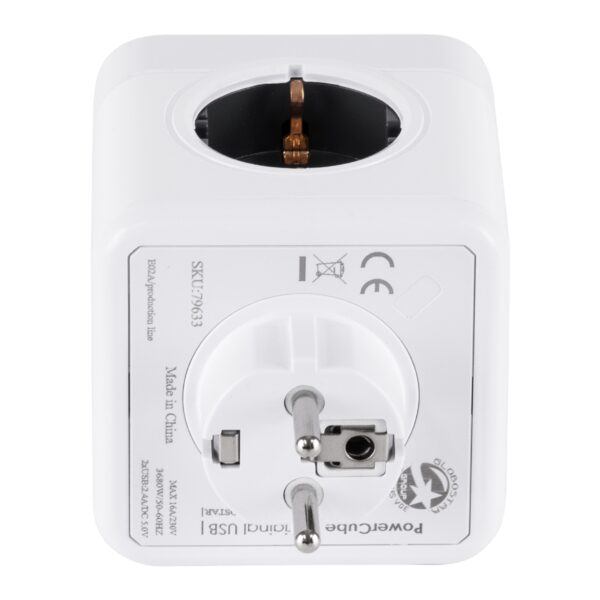 GloboStar® TRAVEL PowerCube PRO Certified 79633 Πολύπριζο 6 Θέσεων με 4 Πρίζες Ασφαλείας Childproof EU Schuko AC 220-240V & 2 Πρίζες USB Max 2.1A/DC 5V Μ7.5 x Π11.5 x Υ7.5 – Λευκό με Γκρι – Max Load 3680W/16A