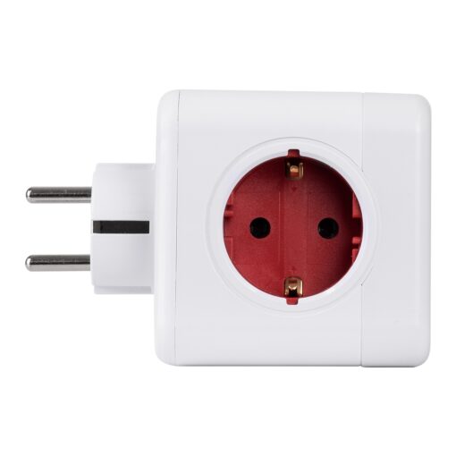 GloboStar® TRAVEL PowerCube PRO Certified 79634 Πολύπριζο 6 Θέσεων με 4 Πρίζες Ασφαλείας Childproof EU Schuko AC 220-240V & 2 Πρίζες USB Max 2.1A/DC 5V Μ7.5 x Π11.5 x Υ7.5 – Λευκό με Κόκκινο – Max Load 3680W/16A