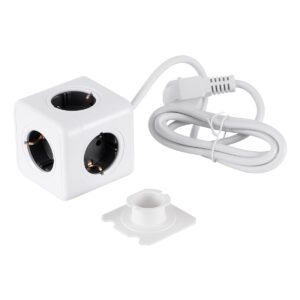 GloboStar® TRAVEL PowerCube PRO Certified 79644 Πολύπριζο 5 Θέσεων με 1.5m Kαλώδιο – 5 Πρίζες Ασφαλείας Childproof EU Schuko AC 220-240V Μ7.5 x Π7.5 x Υ7.5 – Λευκό με Γκρι – Max Load 3680W/16A