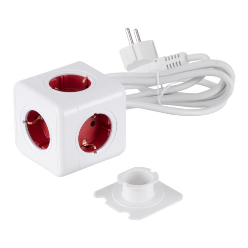 GloboStar® TRAVEL PowerCube PRO Certified 79645 Πολύπριζο 5 Θέσεων με 1.5m Kαλώδιο – 5 Πρίζες Ασφαλείας Childproof EU Schuko AC 220-240V Μ7.5 x Π11.5 x Υ7.5 – Λευκό με Κόκκινο – Max Load 3680W/16A