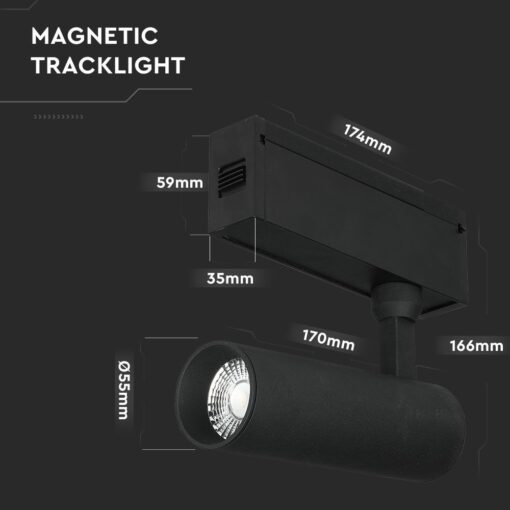 LED Μαγνητικό Φωτιστικό Ράγας 15W V-TAC Μαύρο CRI 90 24V 36° Θερμό 3000K – 7966