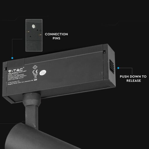 LED Μαγνητικό Φωτιστικό Ράγας 15W V-TAC Μαύρο CRI 90 24V 36° Θερμό 3000K – 7966